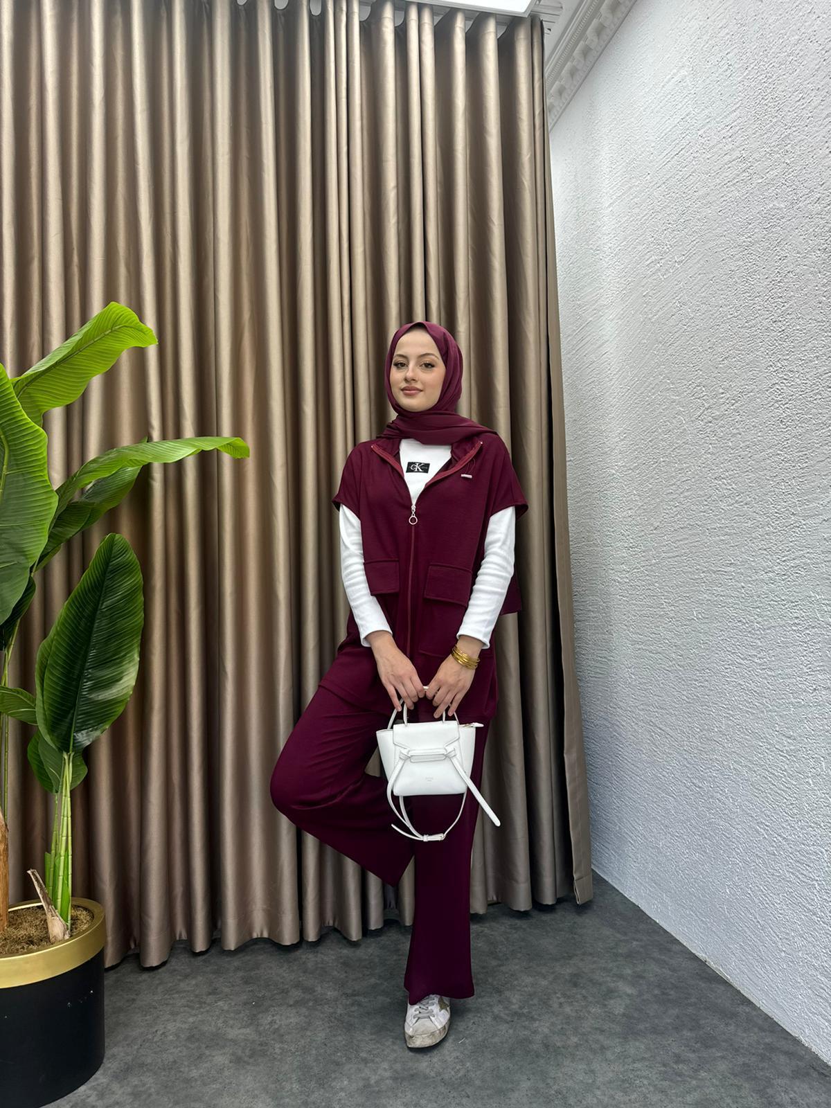 MEYSADESIGN PANTOLON TAKIM Yelekli Oysh Takım Bordo