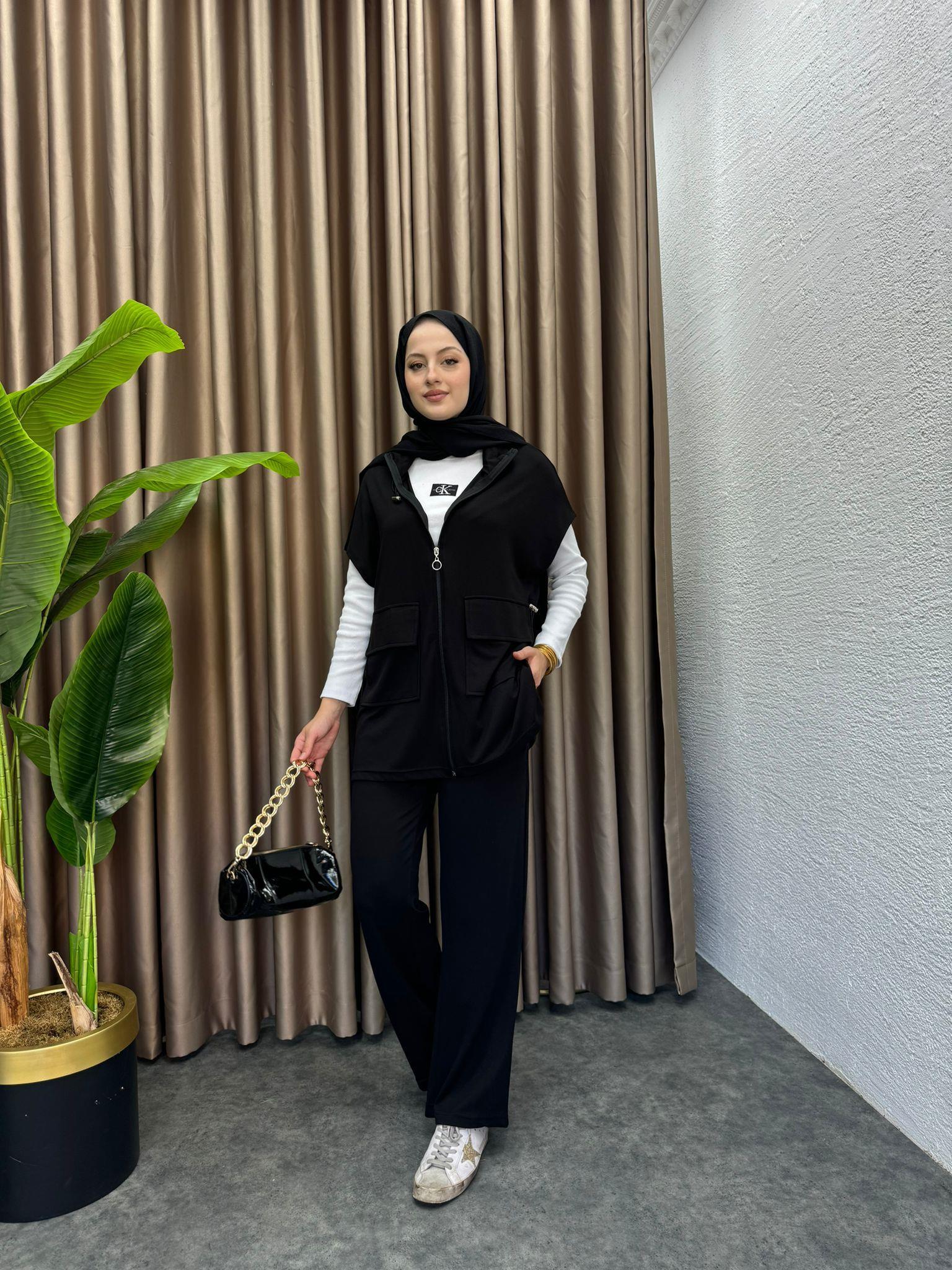 MEYSADESIGN PANTOLON TAKIM Yelekli Oysh Takım Siyah