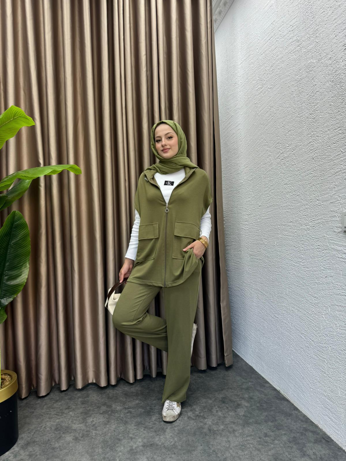 MEYSADESIGN PANTOLON TAKIM Yelekli Oysh Takım Haki