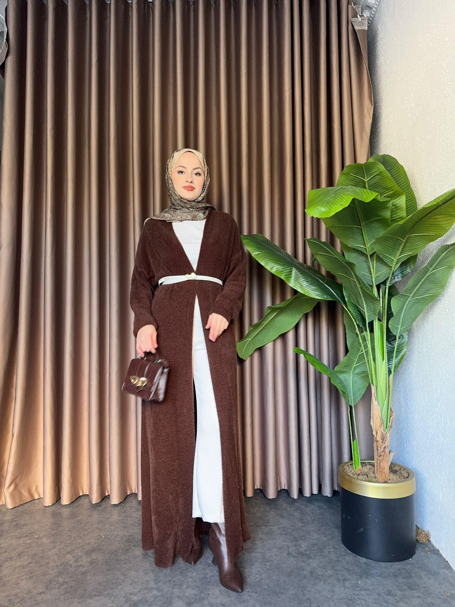 MEYSADESIGN TESETTÜR TRİKO Angora Tam Boy Hırka Acı Kahve