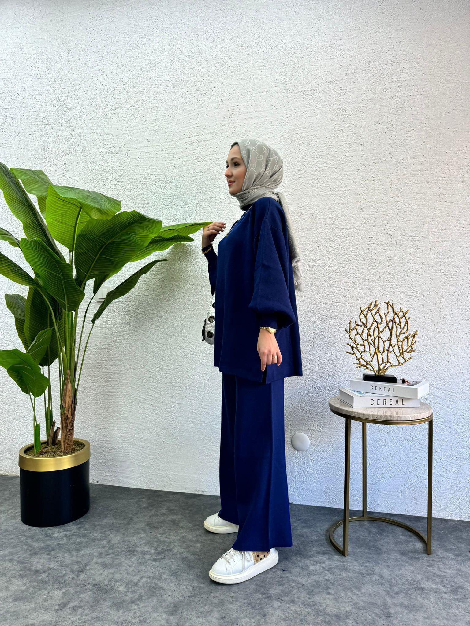 Balloon Sleeve Knit Set Navy