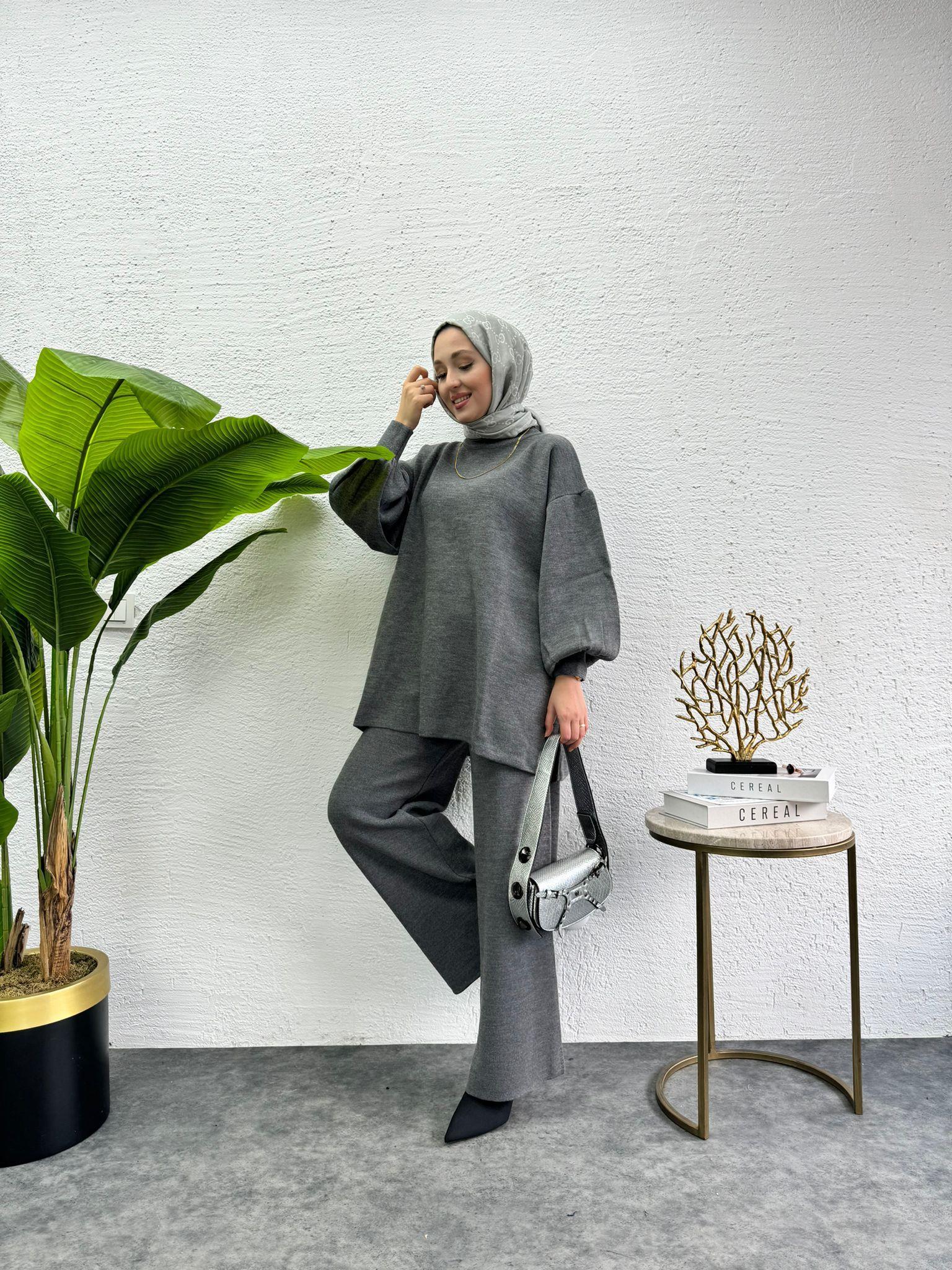 Balloon Sleeve Knit Set Anthracite