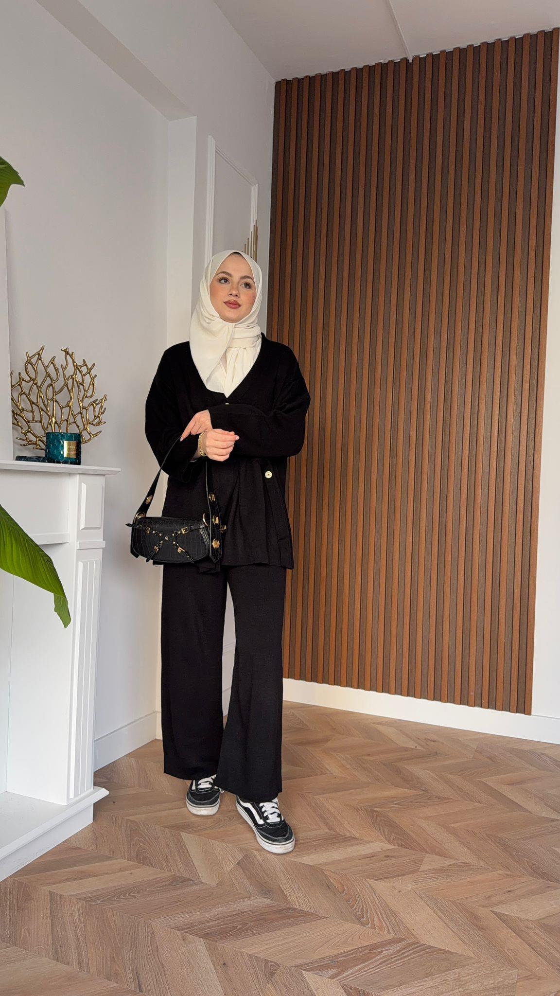 MEYSADESIGN TESETTÜR TRİKO Dört Düğme Triko Takım Siyah