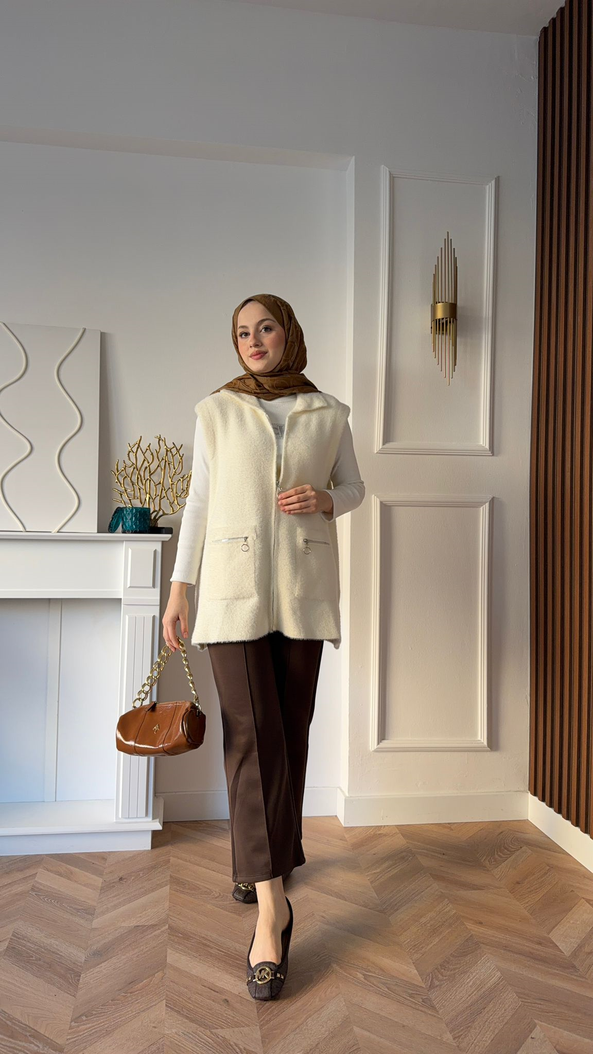 MEYSADESIGN KNITWEAR Firuze Angora Yelek Bej