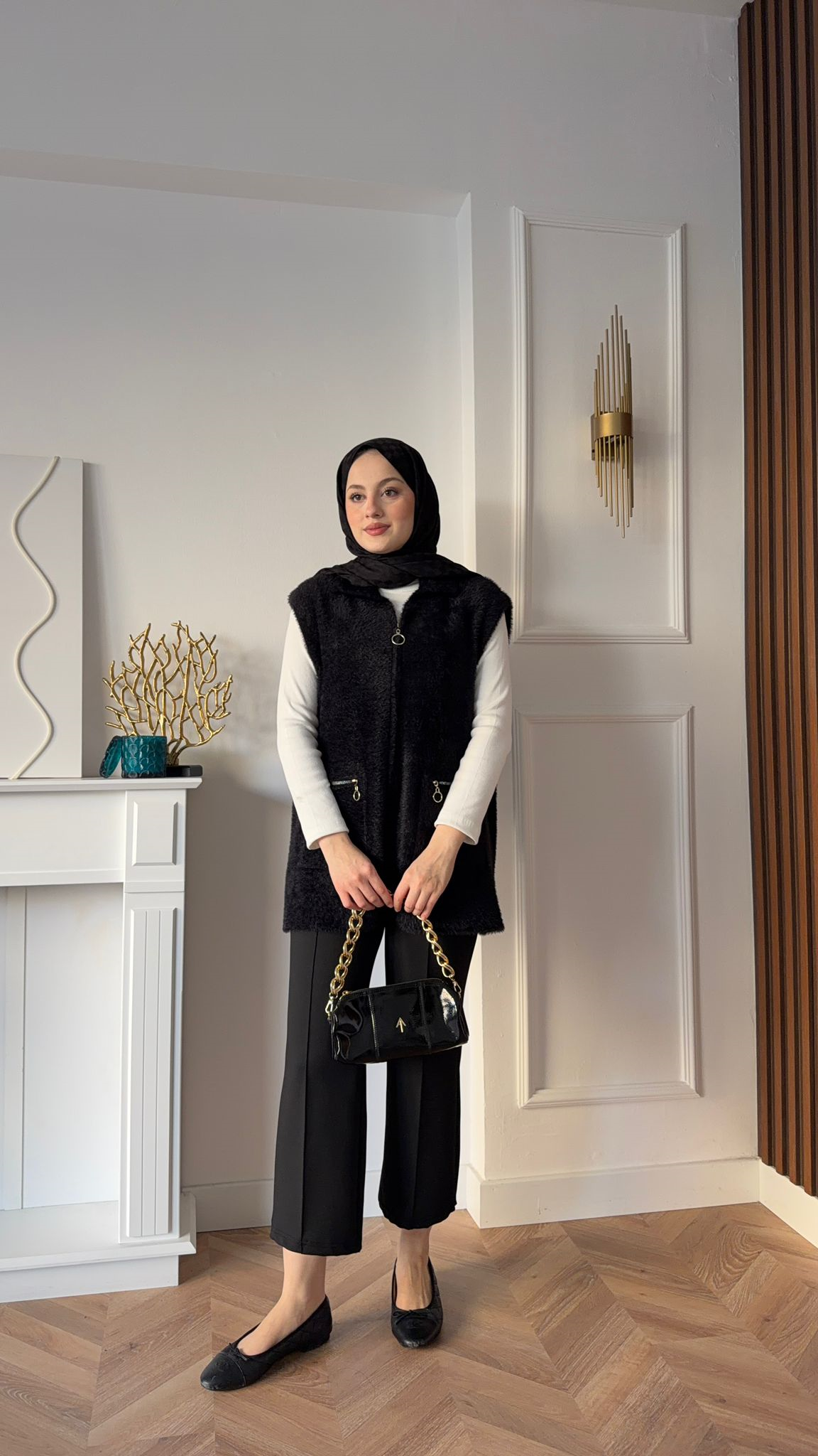 MEYSADESIGN KNITWEAR Firuze Angora Yelek Siyah