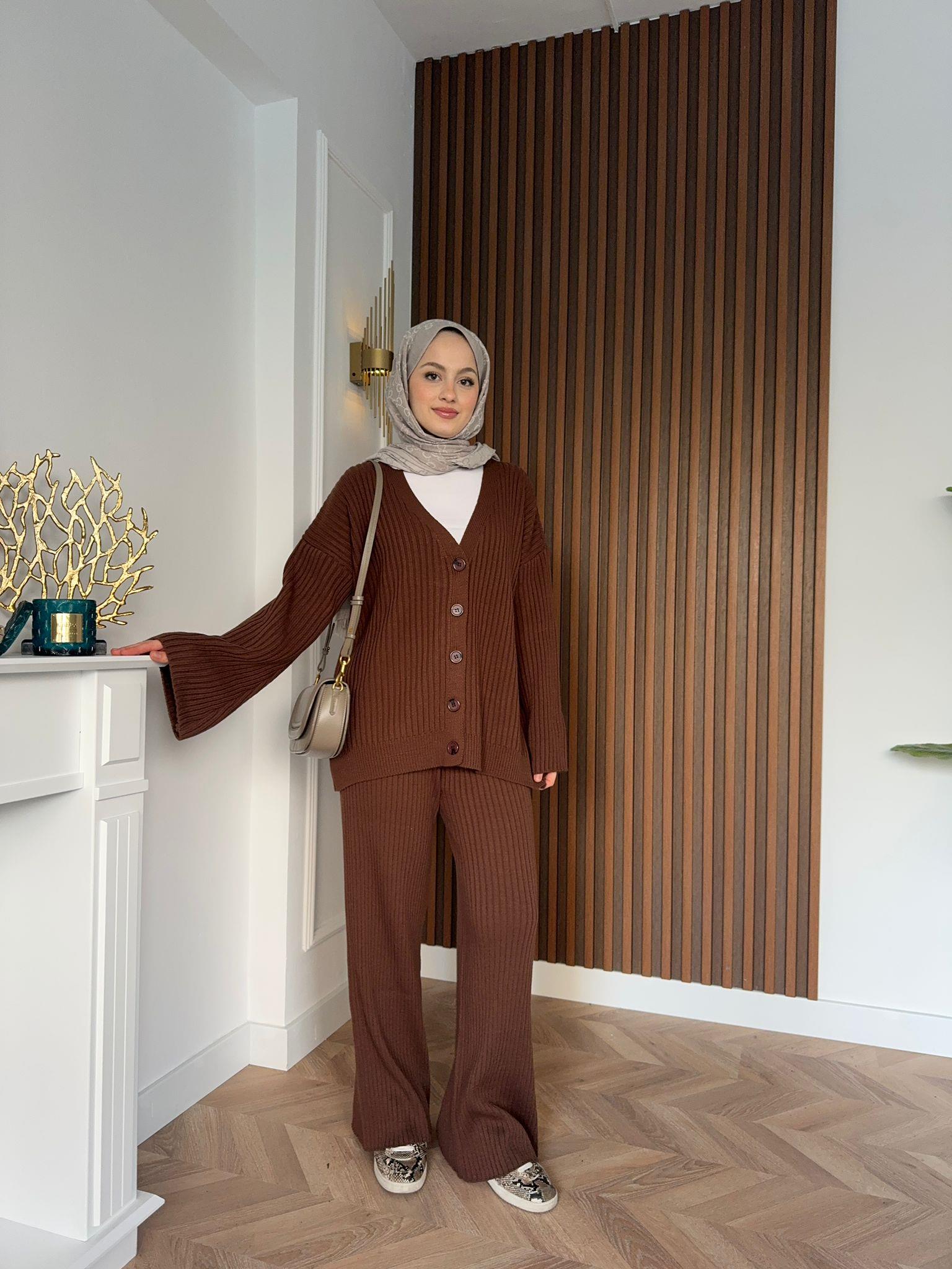 Minel Patterned Knit Set Brown