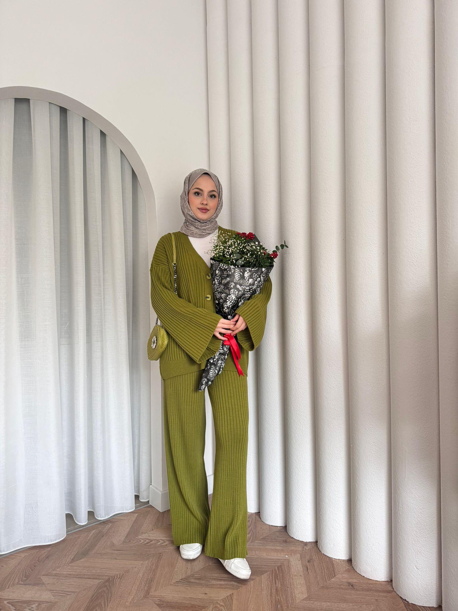 Minel Patterned Knit Set Fıstık Green