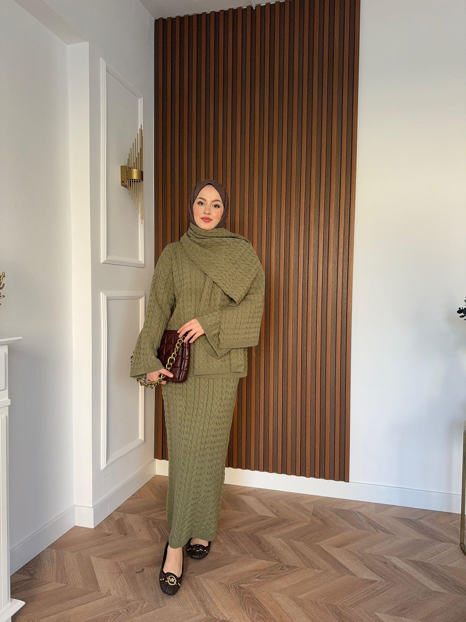 Scarf and Knit Set Khaki