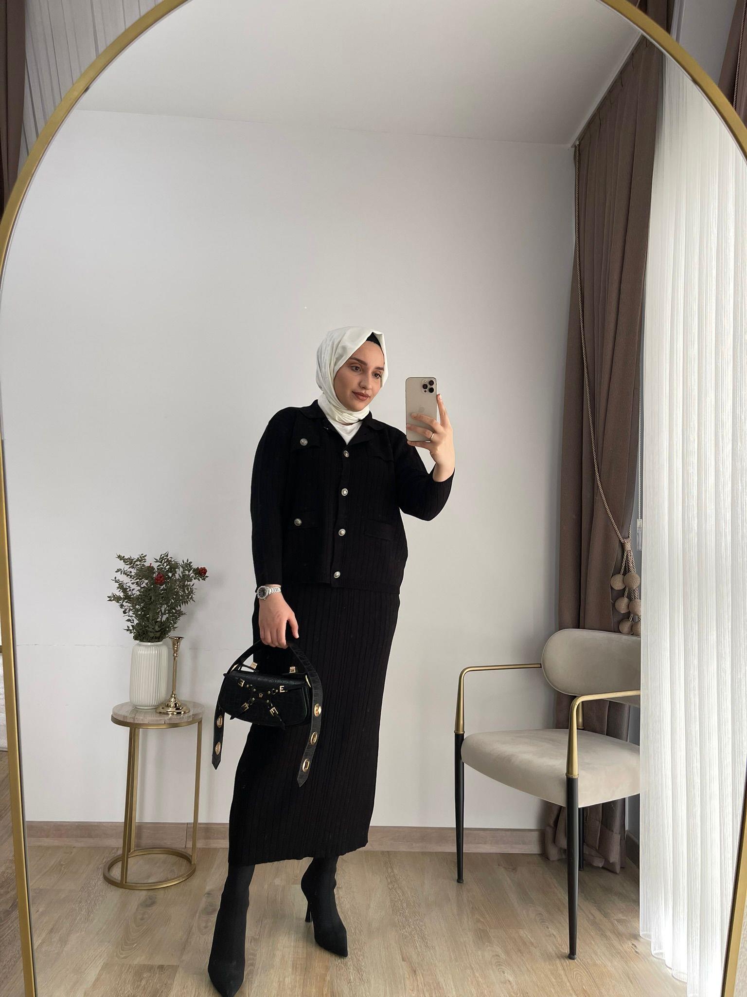 MEYSADESIGN TESETTÜR TRİKO Sare Triko Etekli Takım Siyah