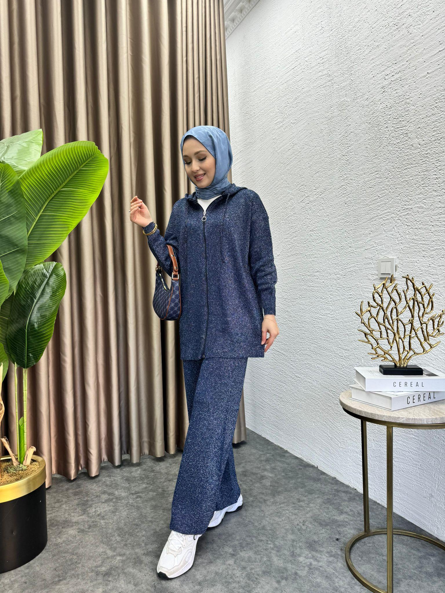 Zippered Knit Set Navy