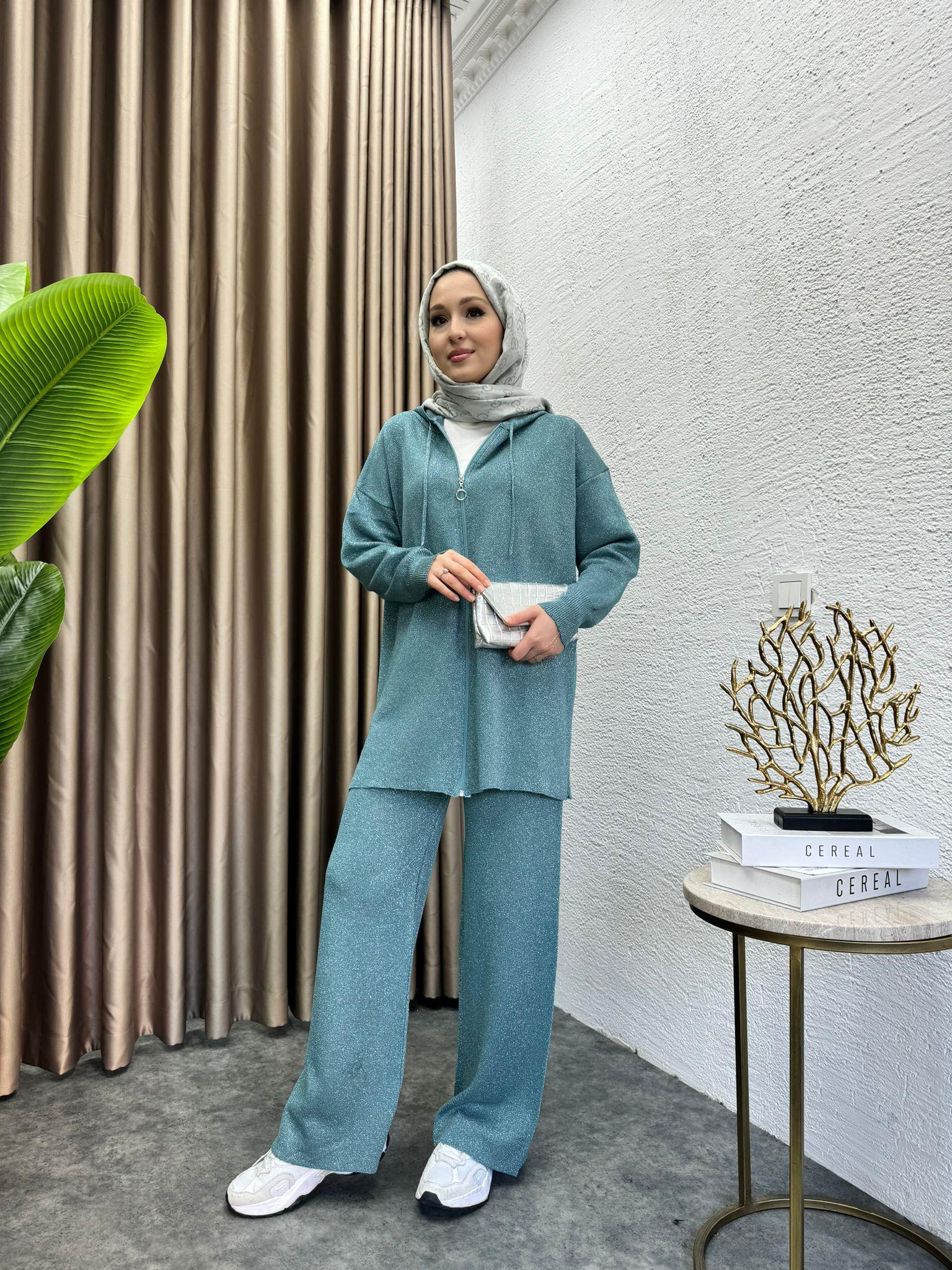 Zippered Knit Set Mint Green