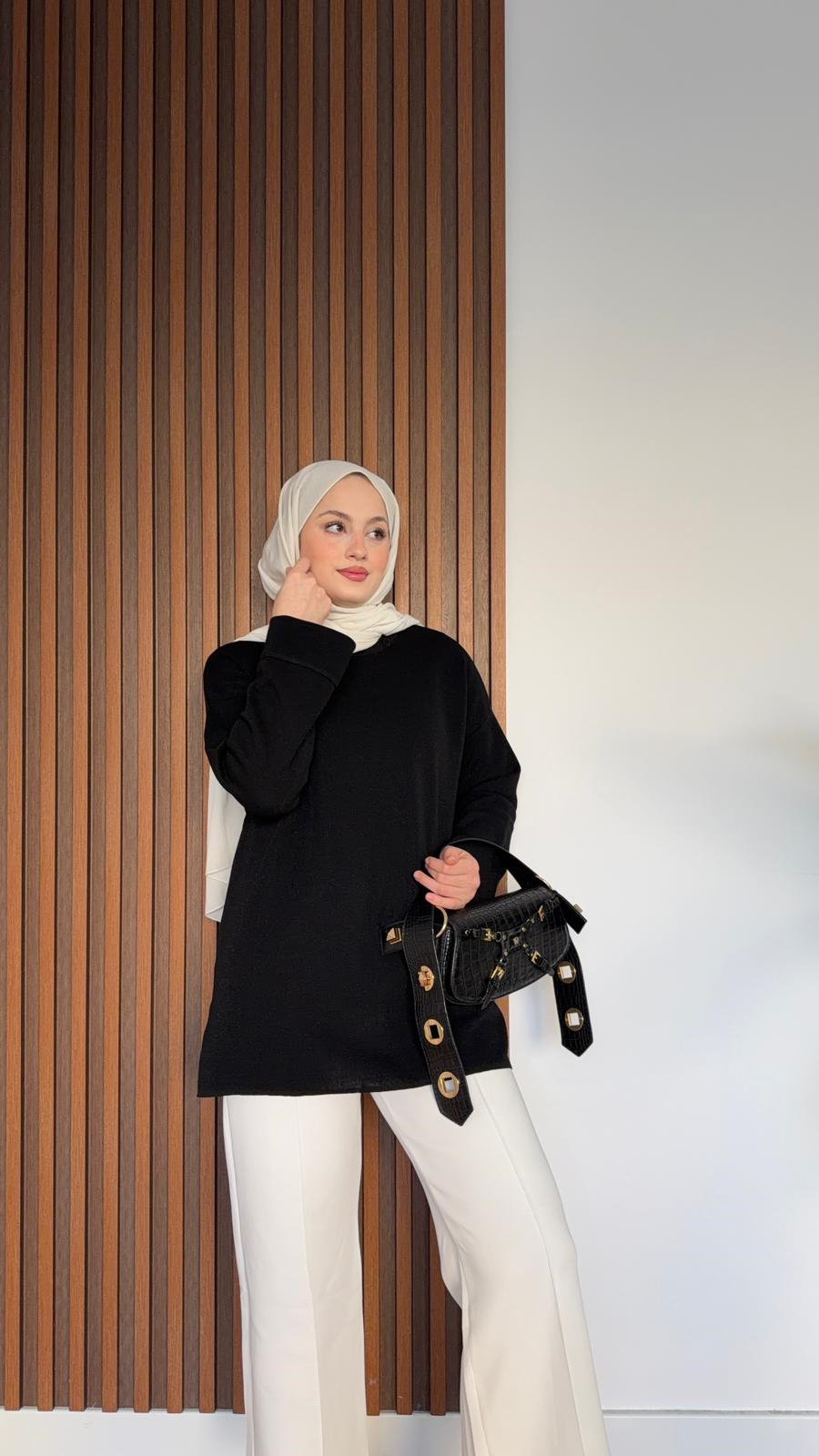 MEYSADESIGN KNITWEAR Simon Simli Triko Kazak Siyah