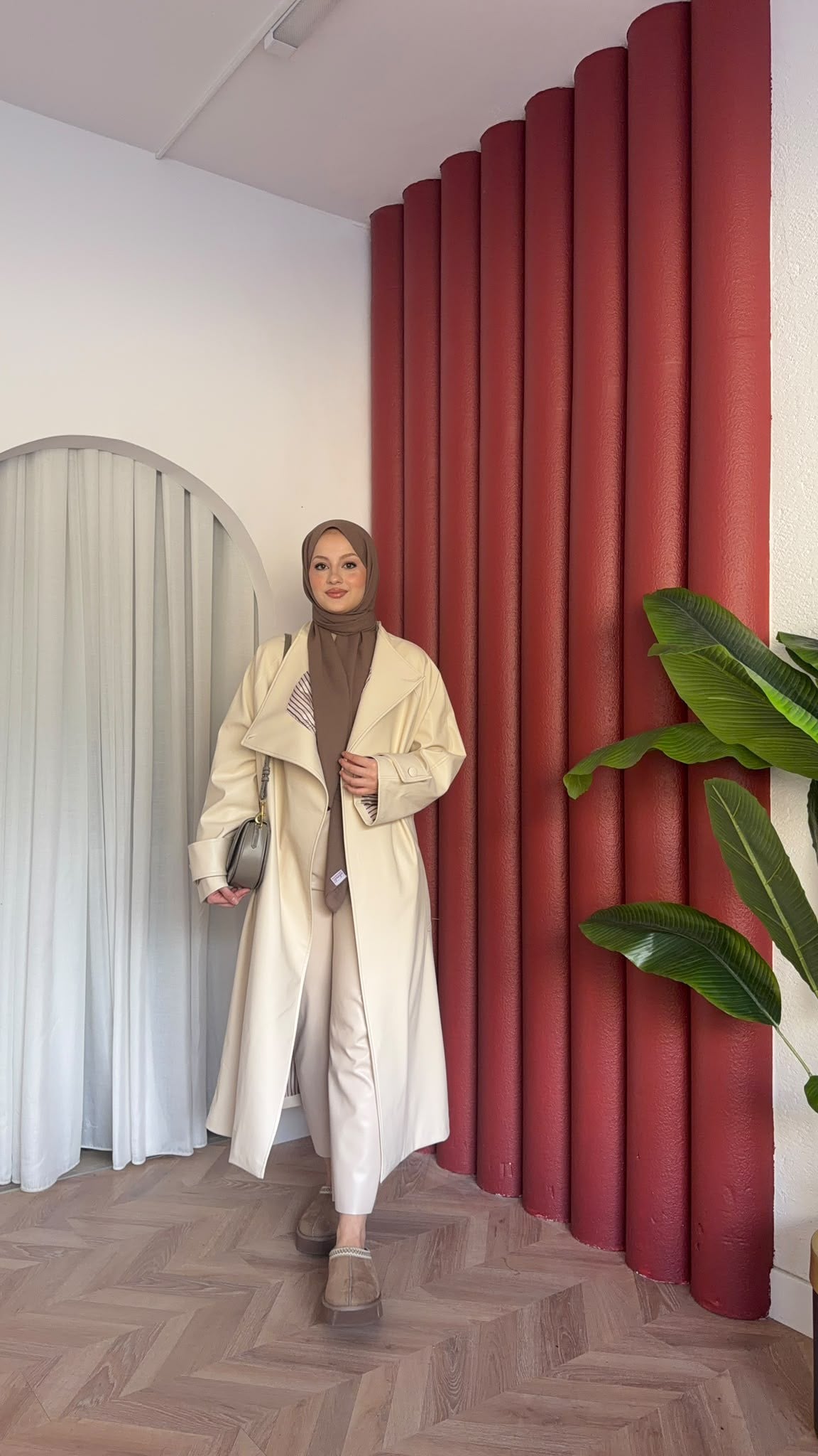 MEYSADESIGN TRENCKOT Asimetrik Deri Trençkot Bej