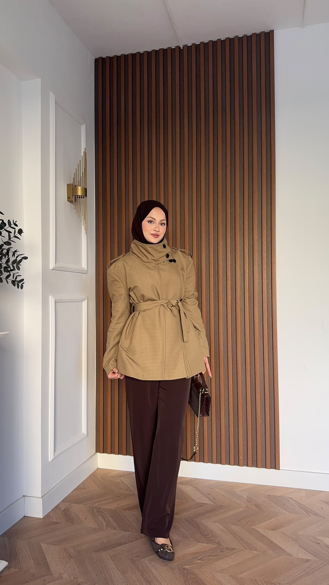MEYSADESIGN TRENCKOT Mini Ekoseli Trençkot Yağ Yeşili