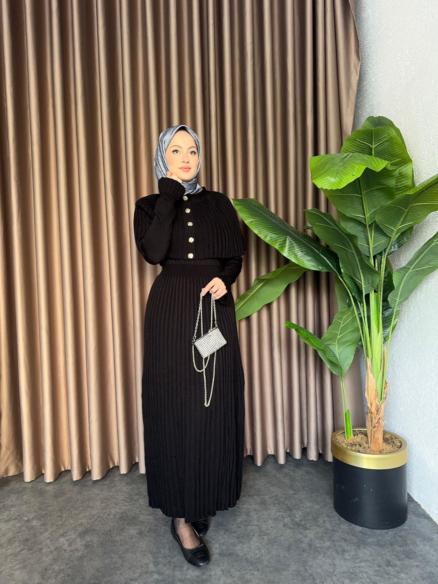 Cape Knit Dress Black