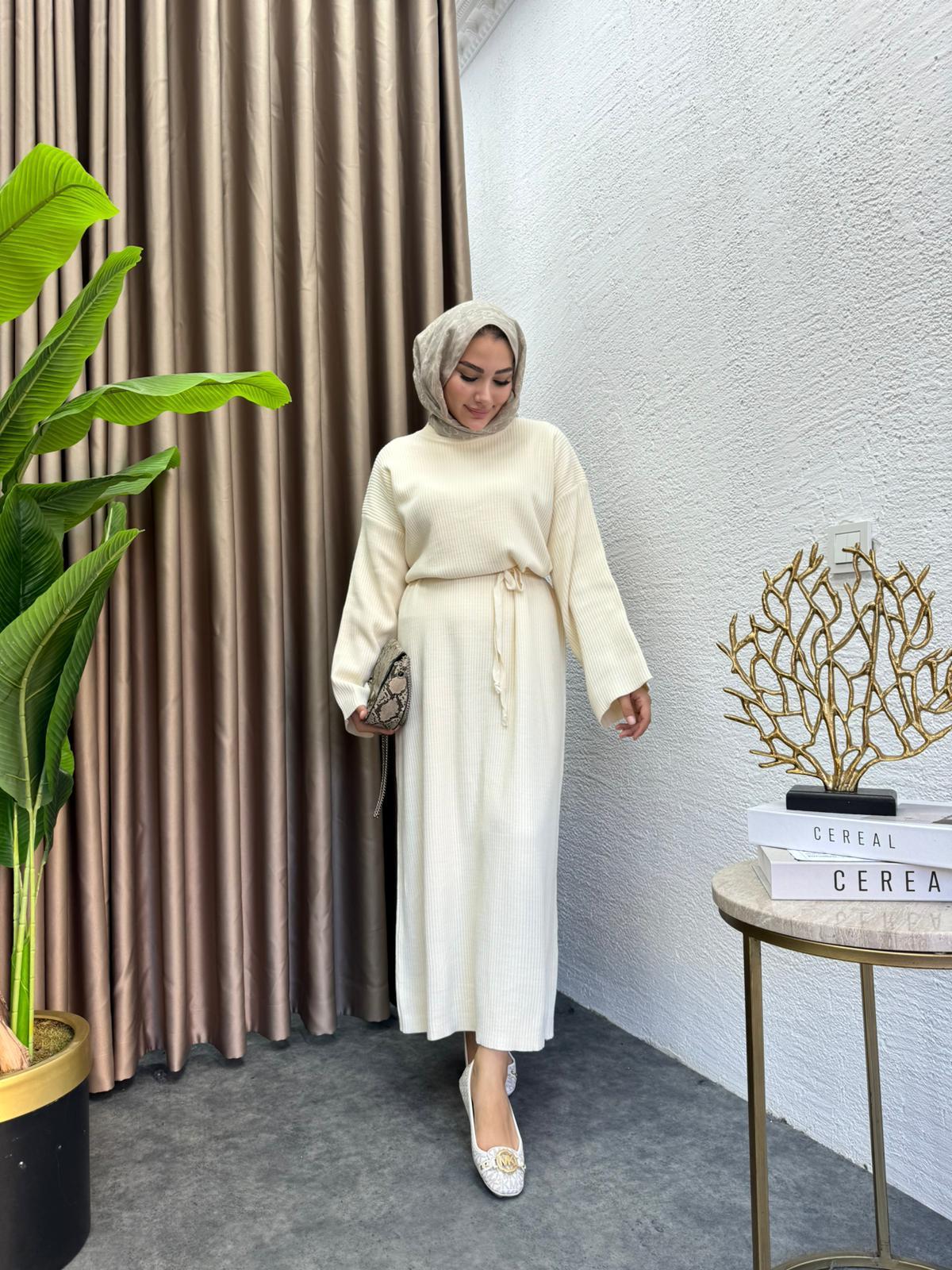 Sara Belted Knit Dress Beige