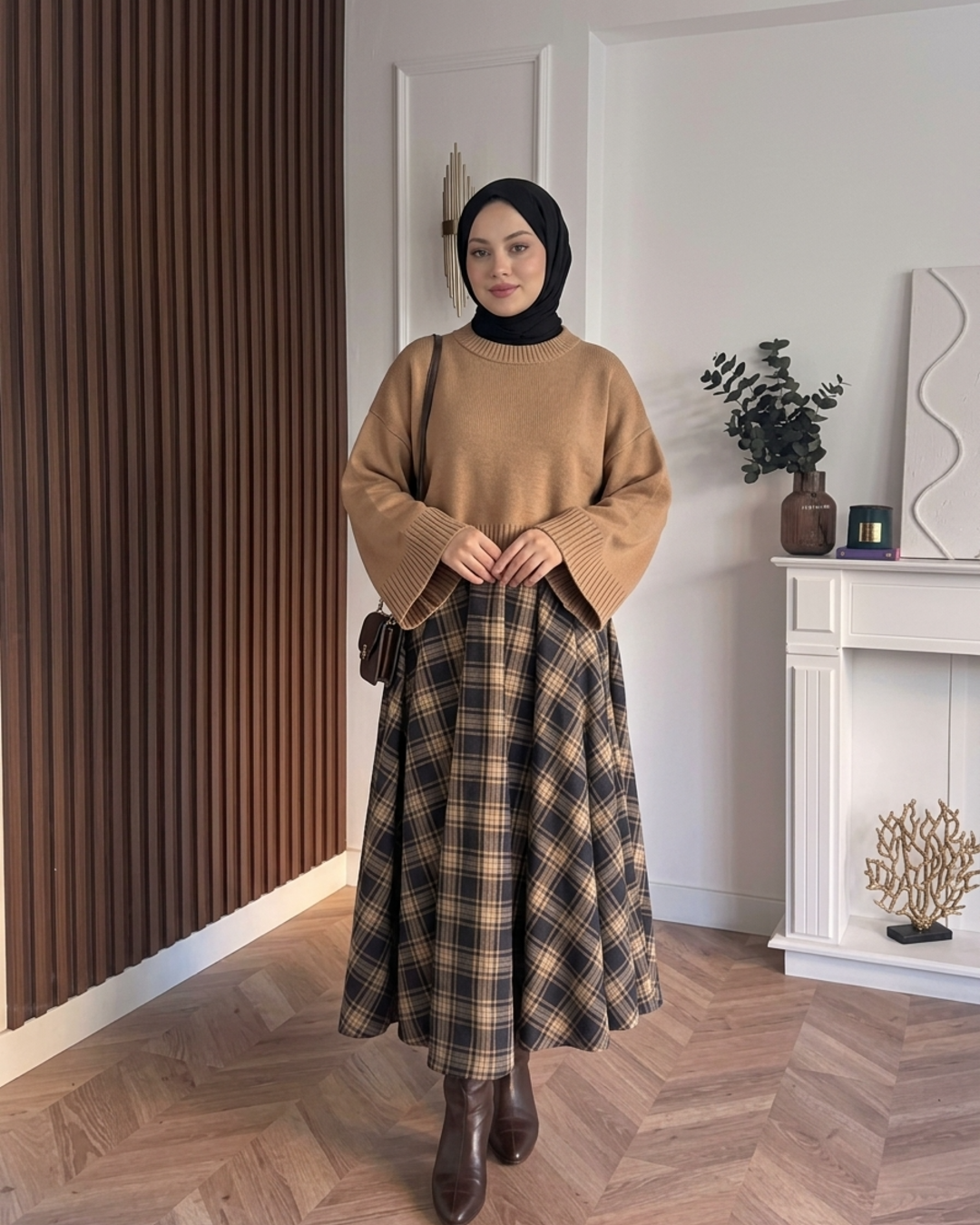 MEYSADESIGN TRİKO KAZAK Crop Etek Üstü Kazak Sütlü Kahve