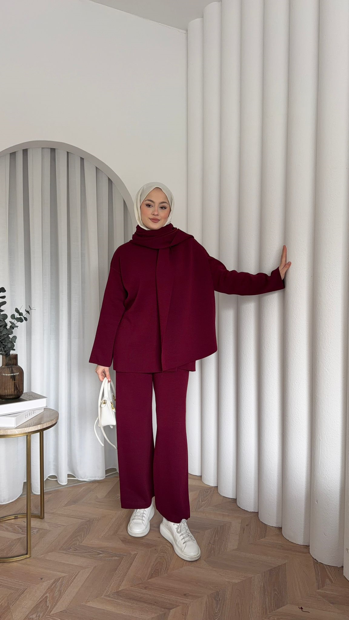 Adenya Scarf Knit 2-Piece Set Burgundy