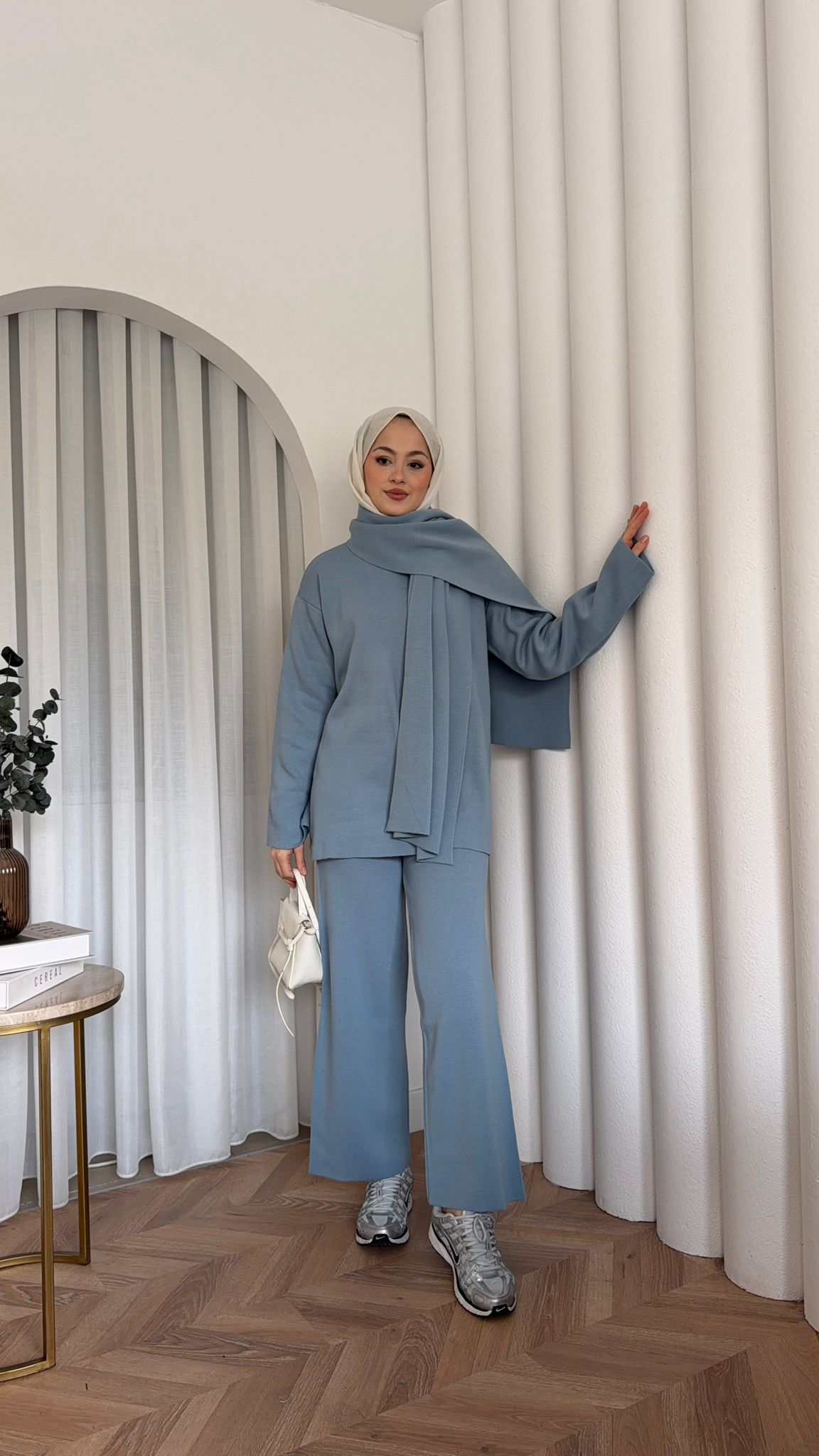 Adenya Scarf Knit 2-Piece Set Ice Blue