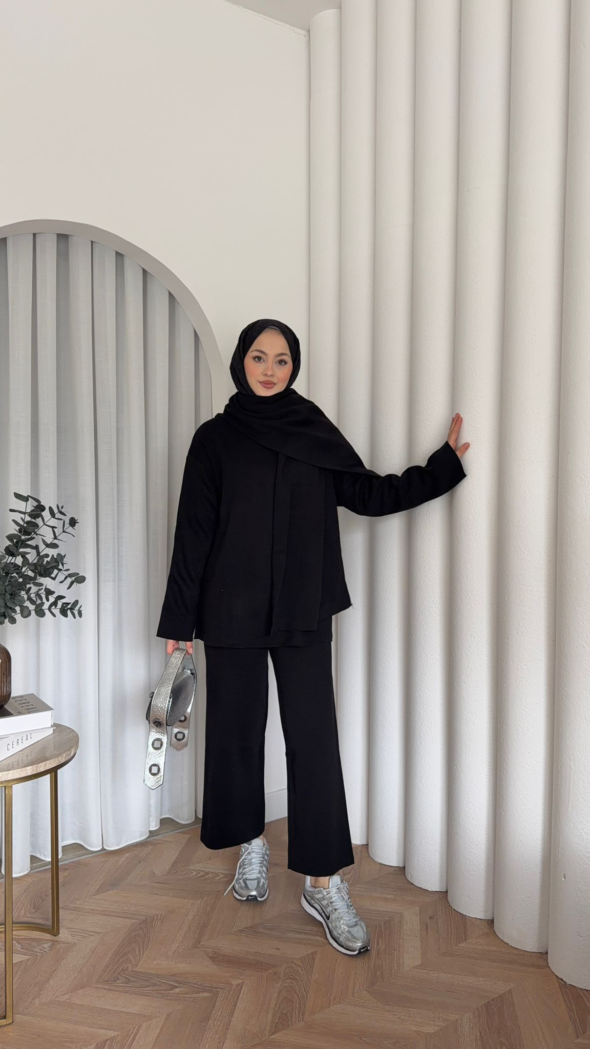 MEYSADESIGN TRİKO TAKIM Adenya Atkılı Triko İkili Takım Siyah