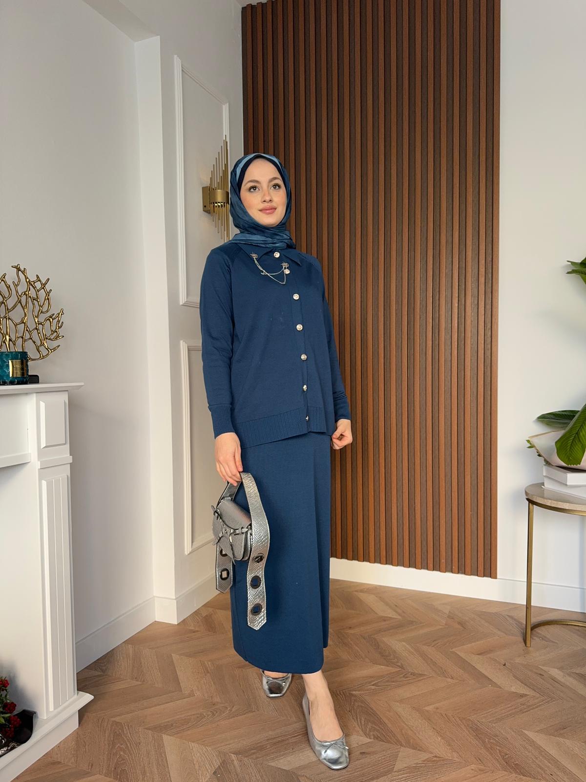 Silver Accessories Merserized Knit Skirt Set Petrol