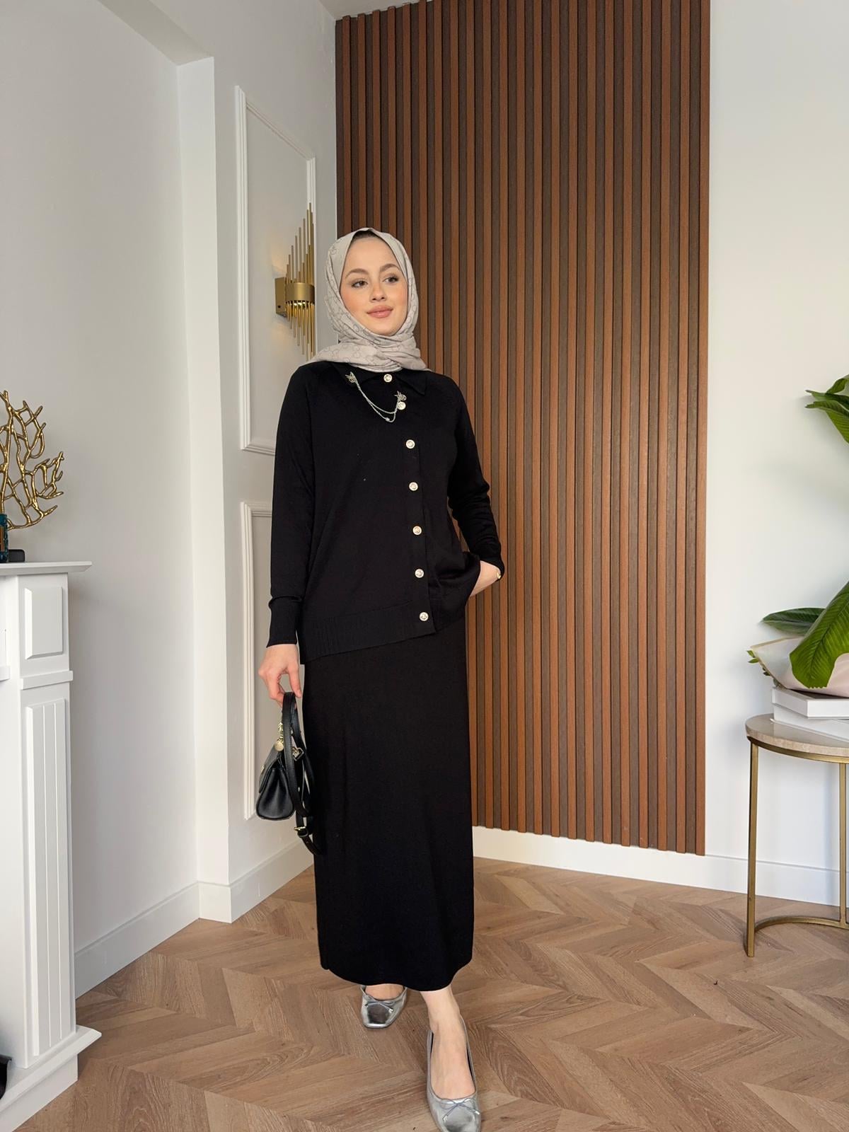 Silver Accessories Merserized Knit Skirt Set Black