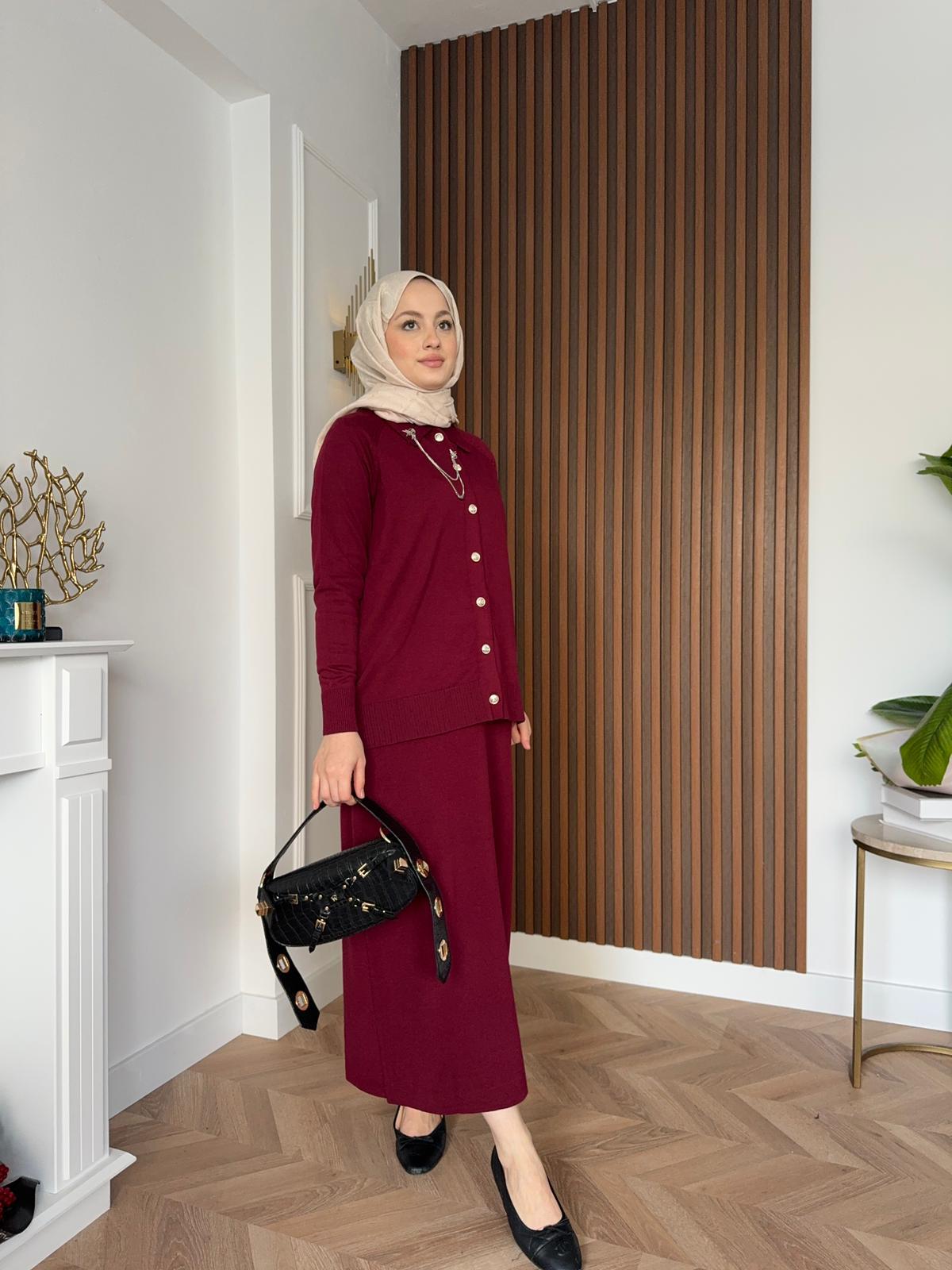 Silver Accessories Merserized Knit Skirt Set Burgundy