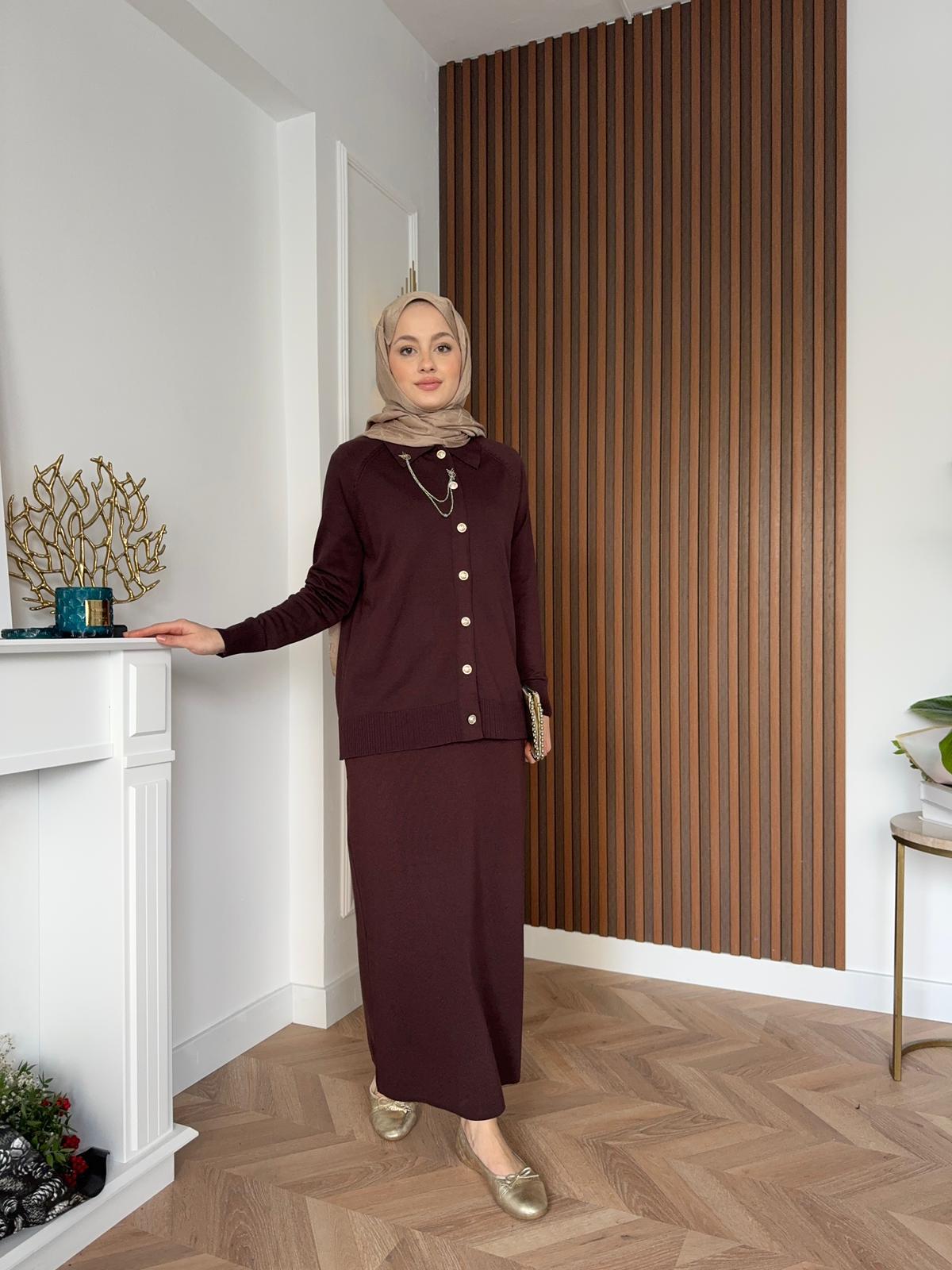 Silver Accessories Merserized Knit Skirt Set Brown