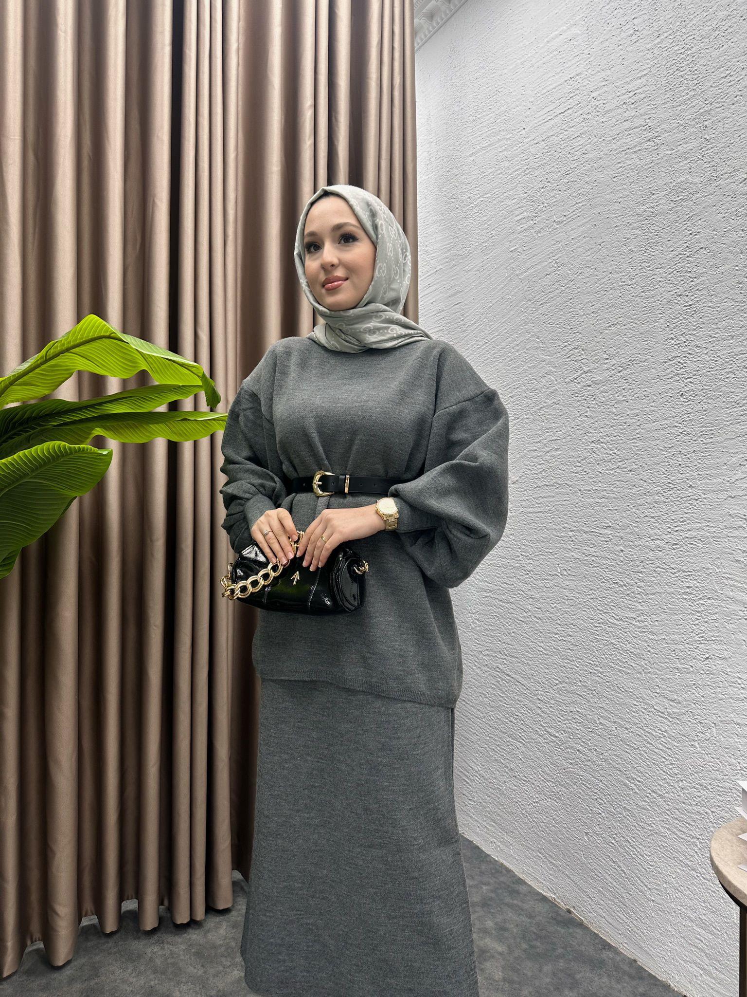 Lady Knit Skirt Set Anthracite