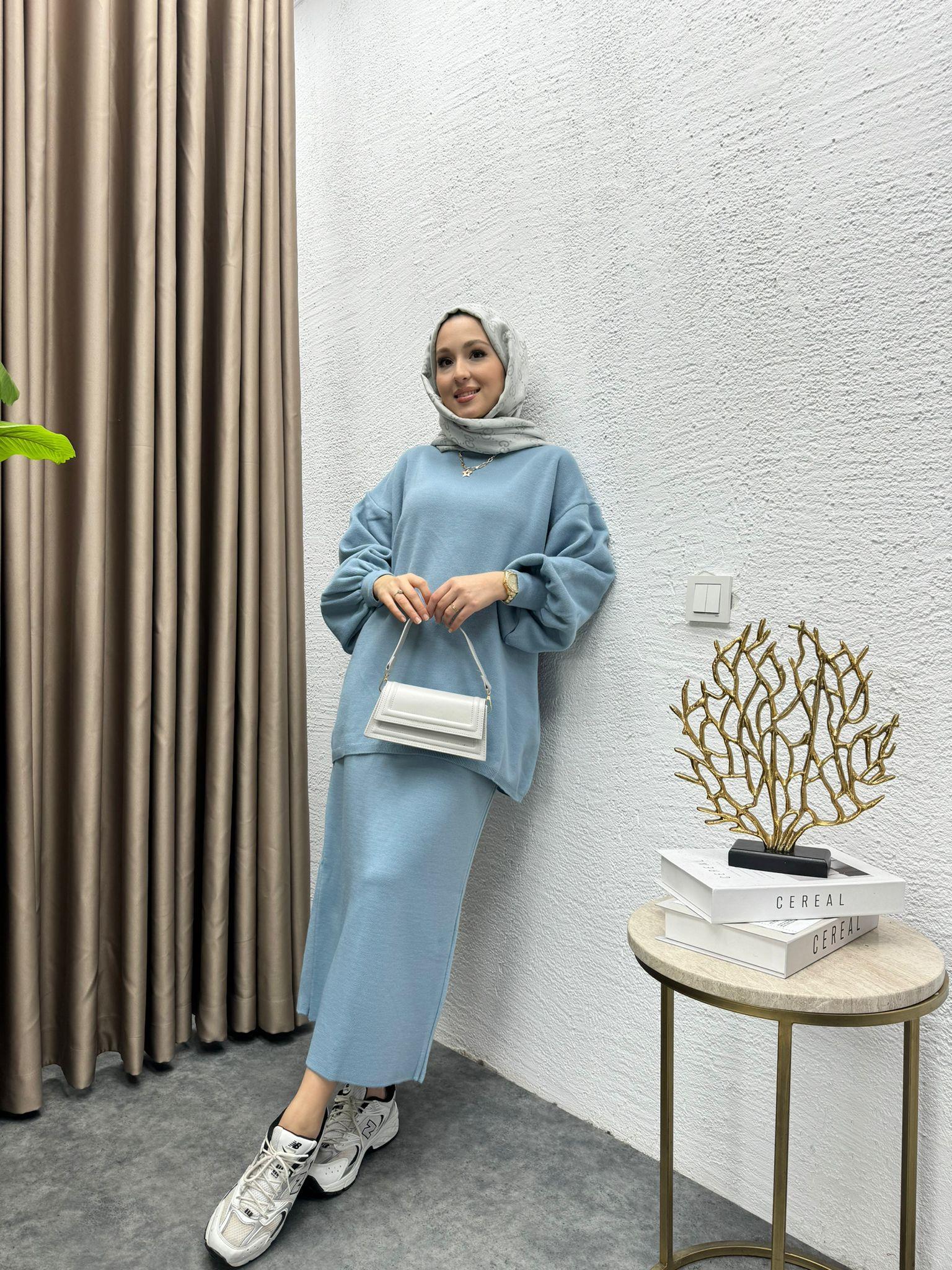 Lady Knit Skirt Set Ice Blue