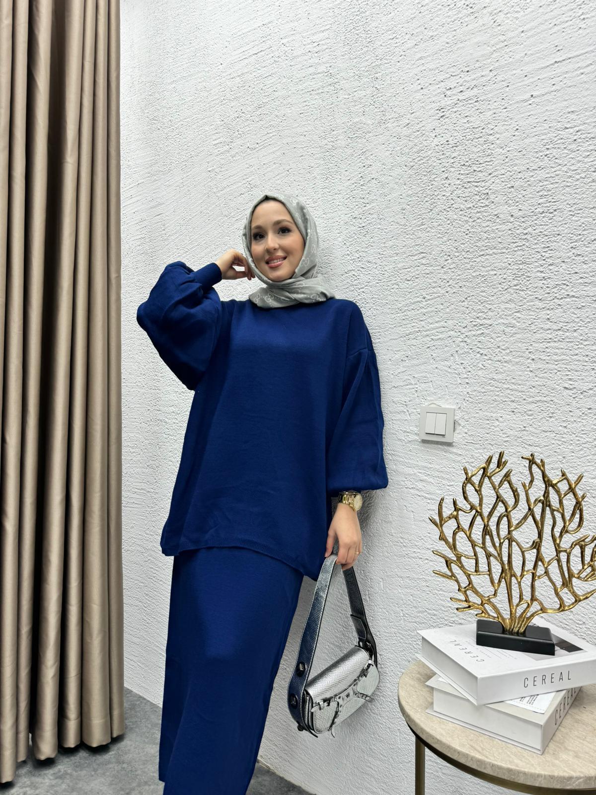 Lady Knit Skirt Set Navy