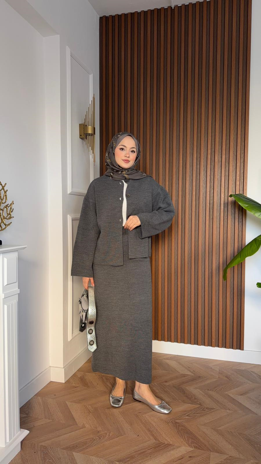 Sue Skirt Knit 2-Piece Set Anthracite