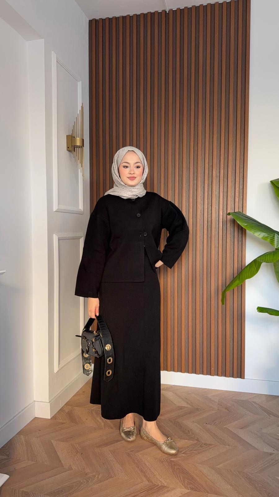 MEYSADESIGN TRİKO TAKIM Sue Etekli Triko İkili Takım Siyah