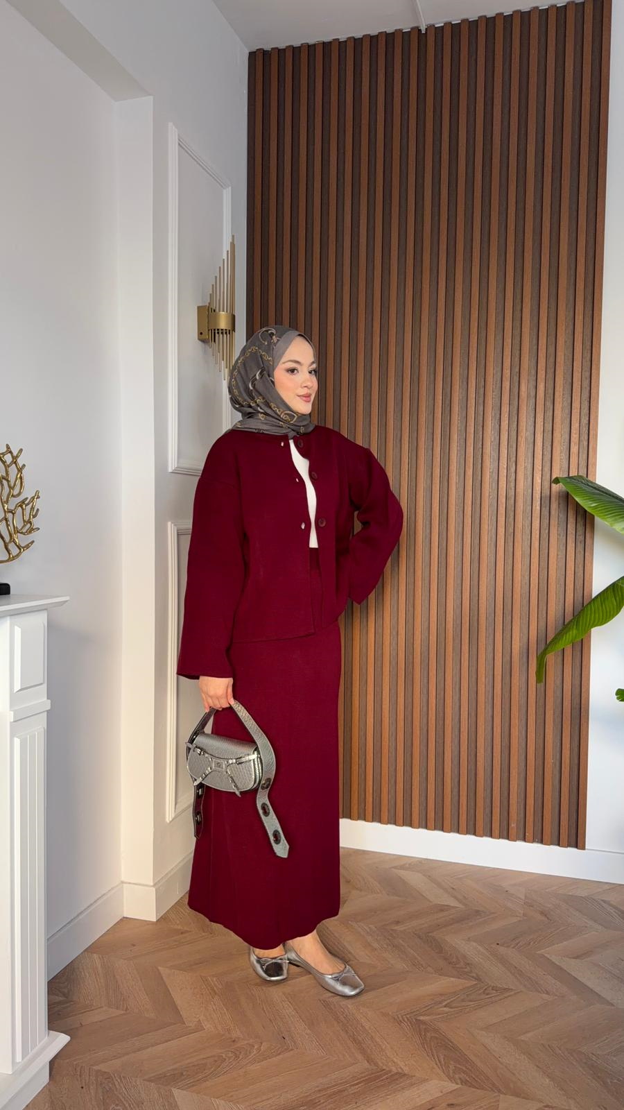 Sue Skirt Knit 2-Piece Set Burgundy