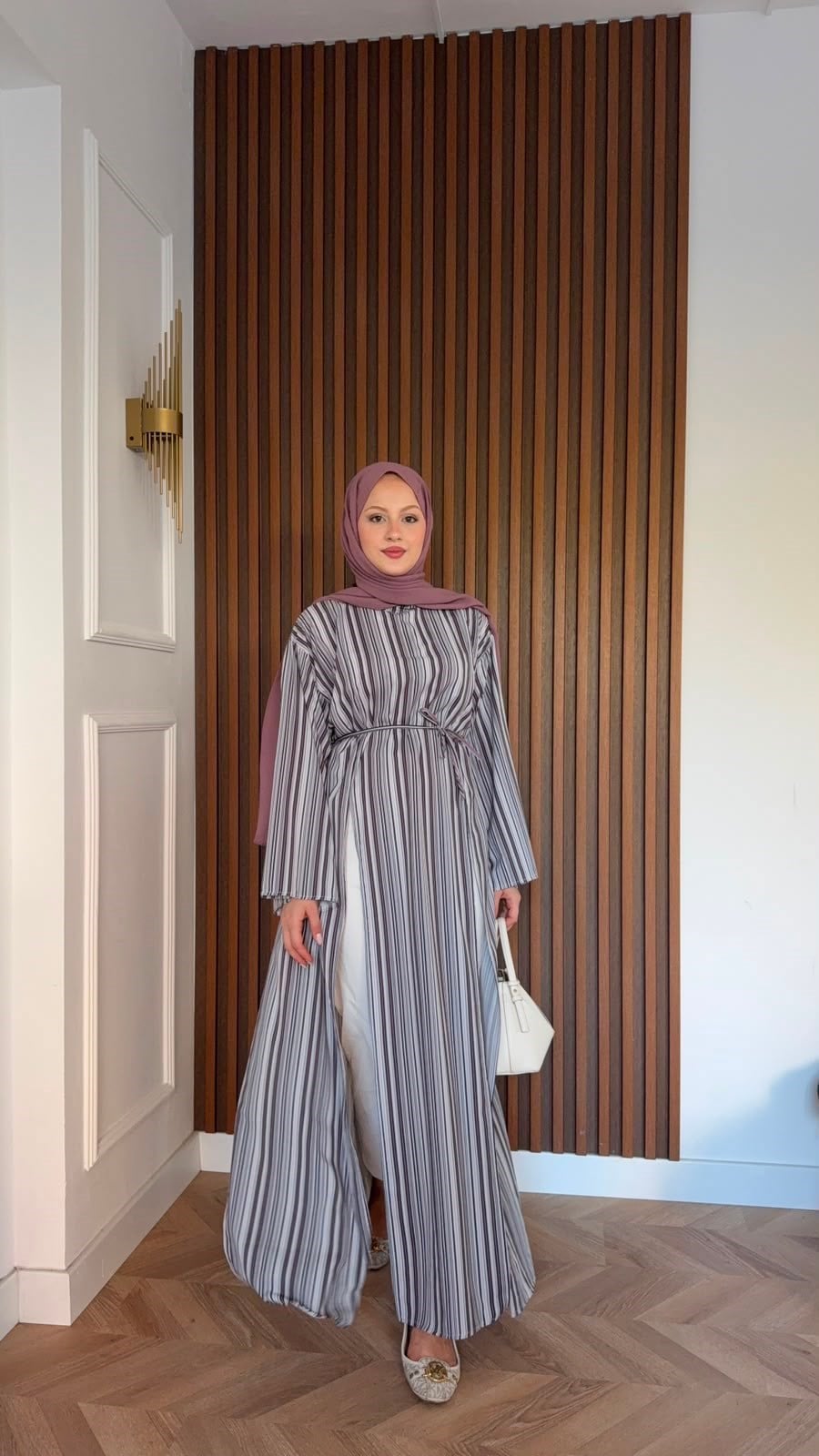 MEYSADESIGN TUNİK Çizgili Parçalı Tunik Gri