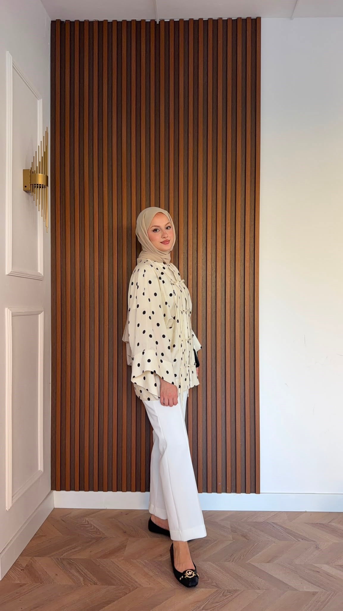 MEYSADESIGN TUNİK Yemen Puantiyeli Kimono Krem