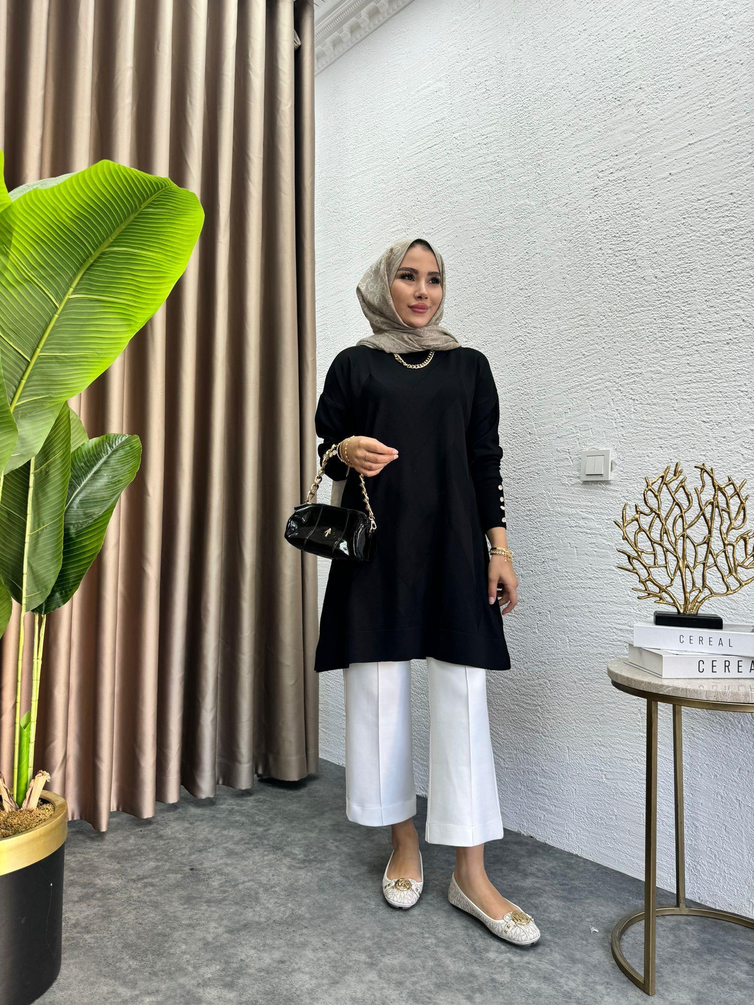 Zigzag Merserized Knit Tunic Black