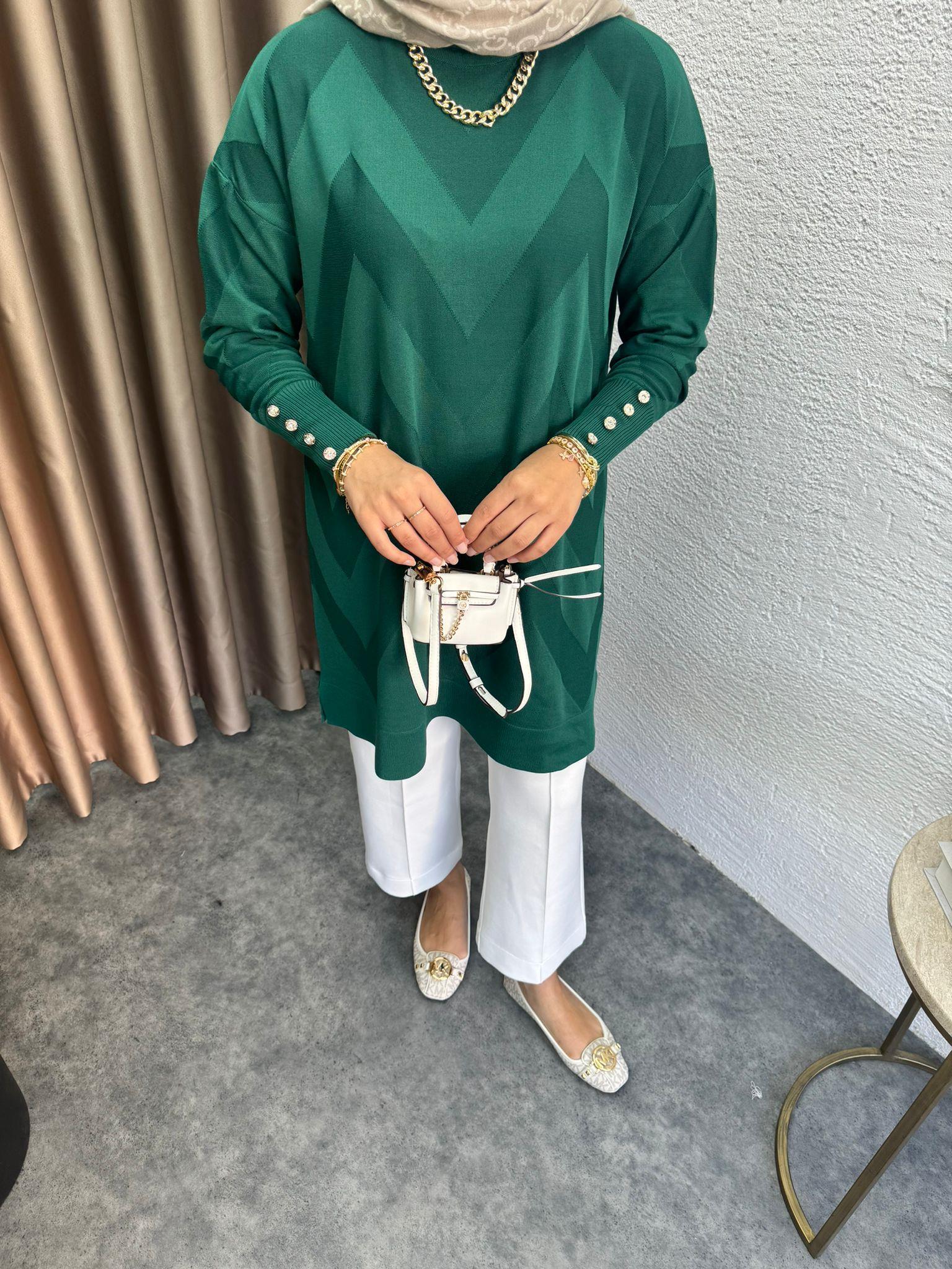 Zigzag Merserized Knit Tunic Emerald Green