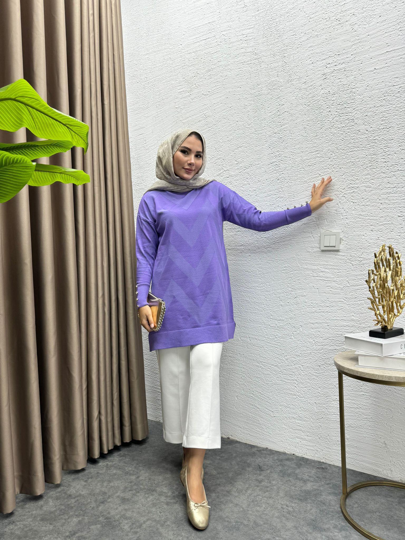 Zigzag Merserized Knit Tunic Lilac