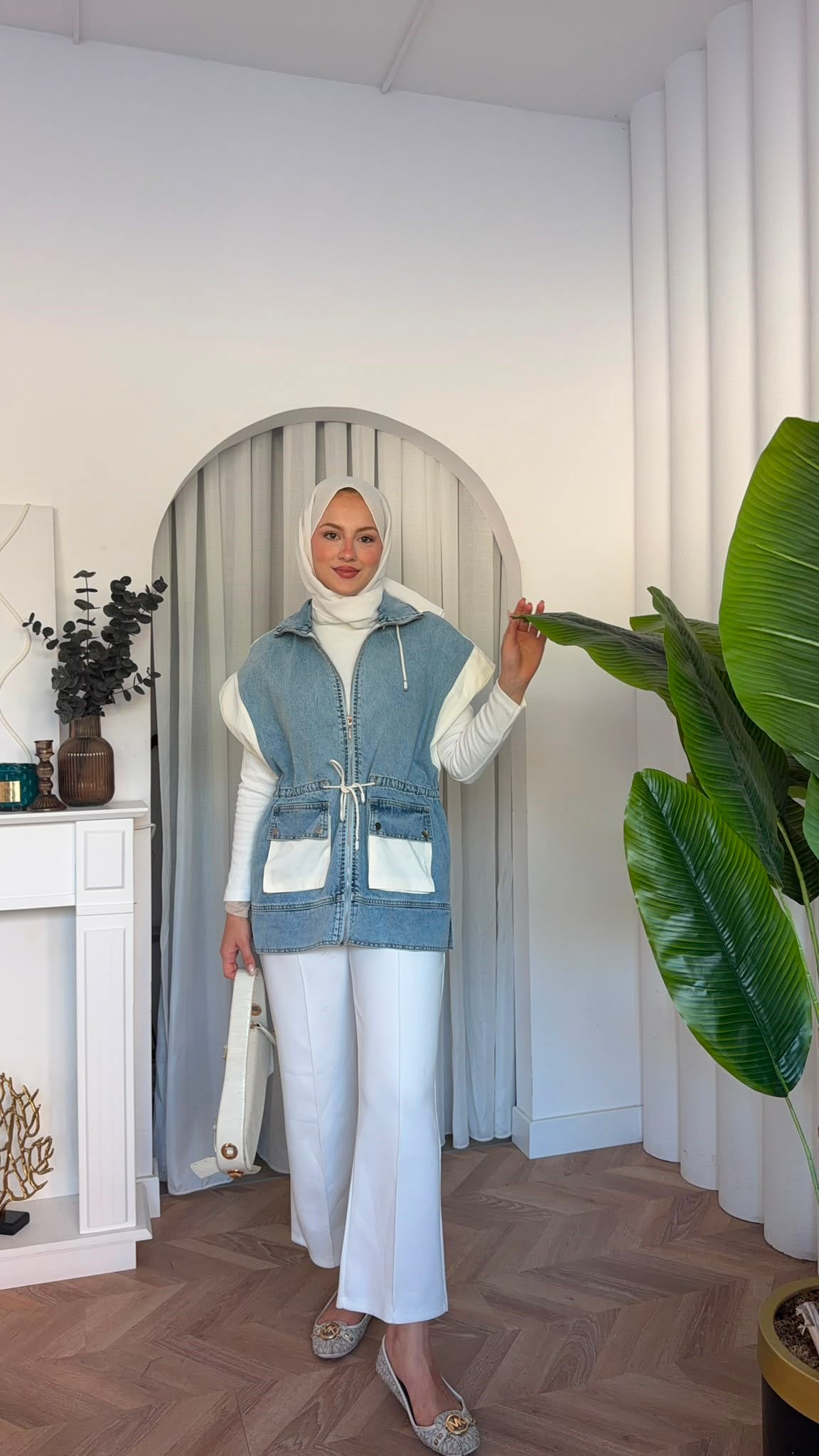 MEYSADESIGN YELEK Denim Parçalı Yelek Açık Mavi