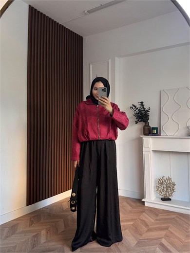 MEYSA CEKET Muadil Kareli Ceket Bordo Siyah