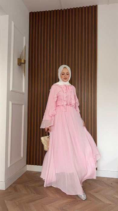 MEYSA ETEK TAKIM Volanlı Tensel Etekli Takım Pembe