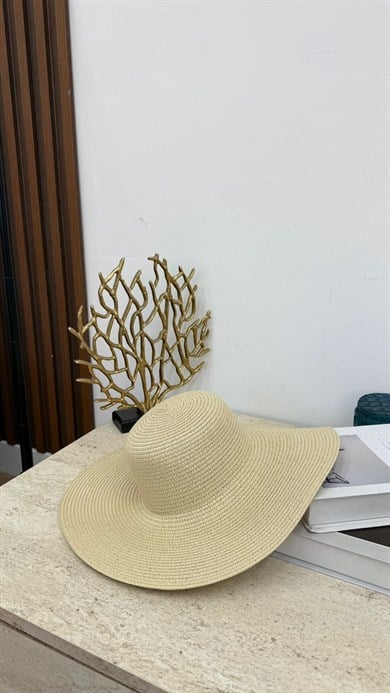 MEYSA HASIR ŞAPKA Klasik Geniş Hasır Şapka Bej - HSR2005