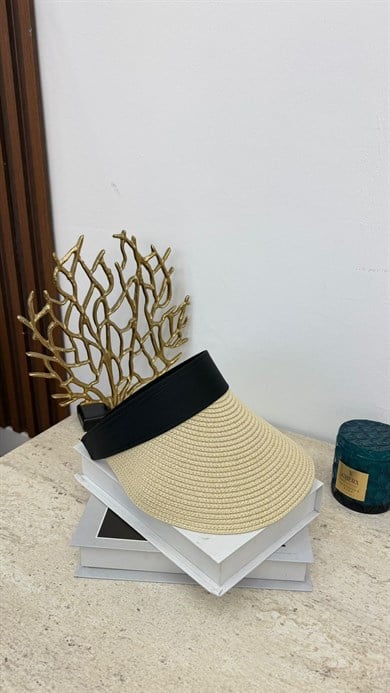 MEYSA HASIR ŞAPKA Kumaş Detaylı Hasır Vizör Tenisçi Şapka Vizon - HSR2060