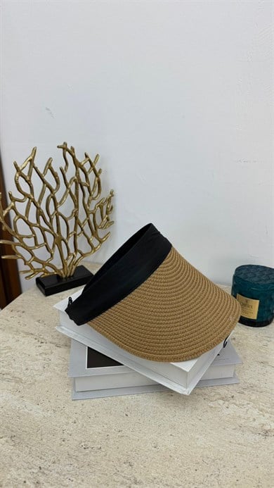 MEYSA HASIR ŞAPKA Kumaş Detaylı Hasır Vizör Tenisçi Şapka Camel - HSR2060