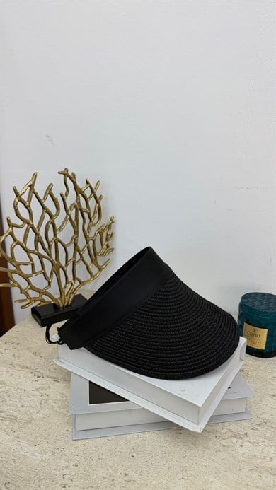 MEYSA HASIR ŞAPKA Kumaş Detaylı Hasır Vizör Tenisçi Şapka Siyah - HSR2060