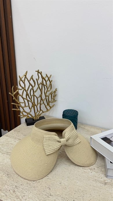 MEYSA HASIR ŞAPKA Kurdela Detaylı Hasır Vizör Şapka Bej - HSR2080