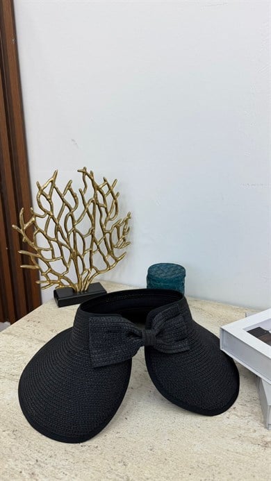 MEYSA HASIR ŞAPKA Kurdela Detaylı Hasır Vizör Şapka Siyah - HSR2080