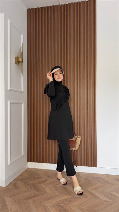 MEYSA TESETTÜR MAYO 3071-Volanlı İncili Üçlü Tesettür Mayo Seti