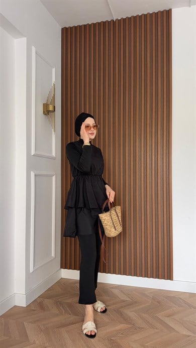 MEYSA TESETTÜR MAYO 3081-Volanlı Lastikli Dörtlü Tesettür Mayo Seti